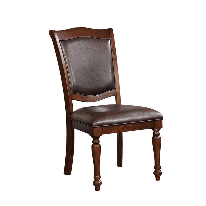 Wooden Side Chair with Leatherette Cushioned Seating, Brown, Set of 2