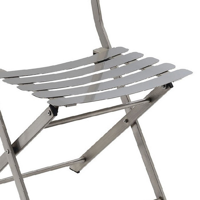 Industrial Styled Metal Folding Chair, Silver, Pack Of Two