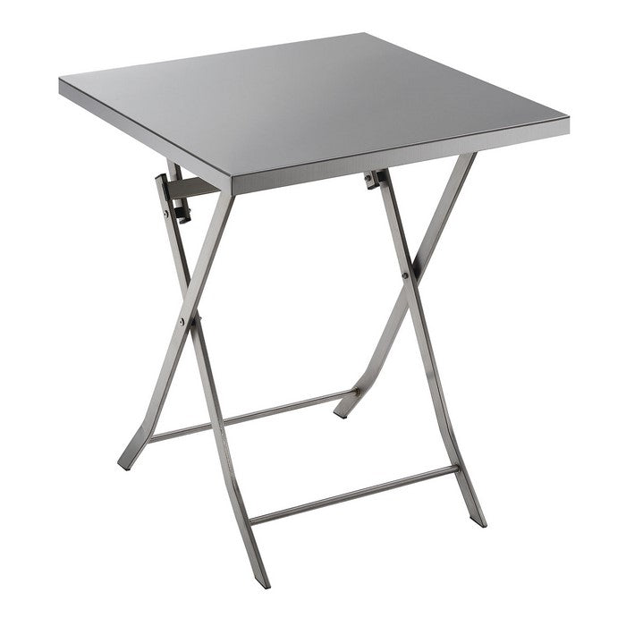 Industrial Styled Metal Folding Table with Cross Legs, Silver
