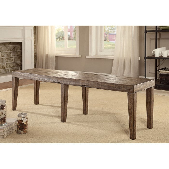 Rectangular Shaped Solid Wood Bench with Six Tapered Leg, Brown