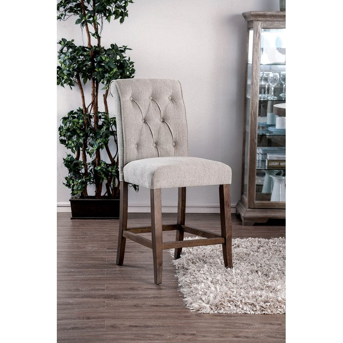 Wooden Fabric Upholstered Counter Height Chair, Cream And Brown, Pack Of Two