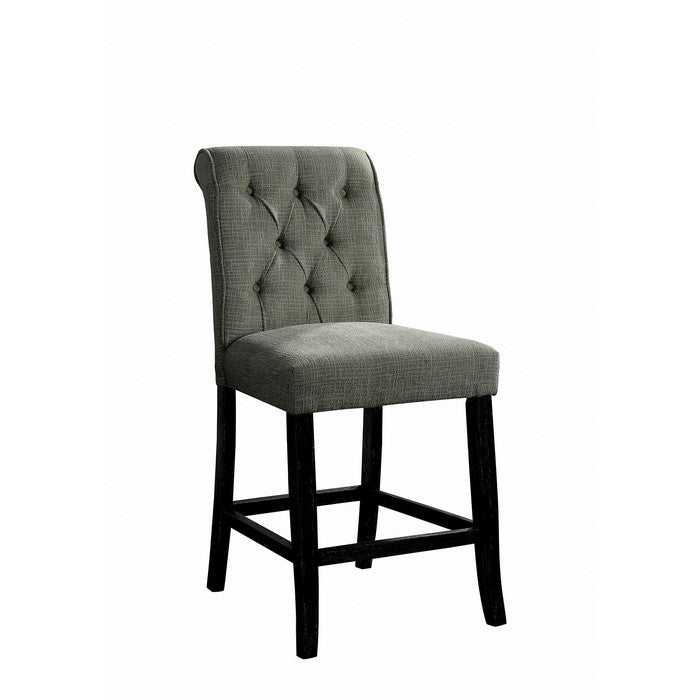 Wooden Fabric Upholstered Counter Height Chair, Gray And Black, Pack Of Two
