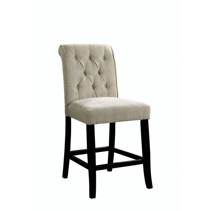 Wooden Fabric Upholstered Counter Height Chair, Ivory And Black, Pack Of Two