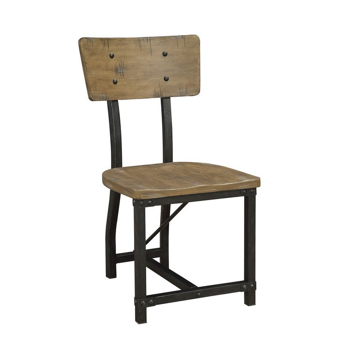 Metal Frame Side Chair, Gray And Oak Brown, Pack Of Two