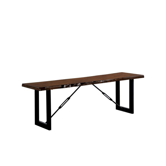 Rectangular Metal Frame Bench with Wooden Seat, Black and Brown