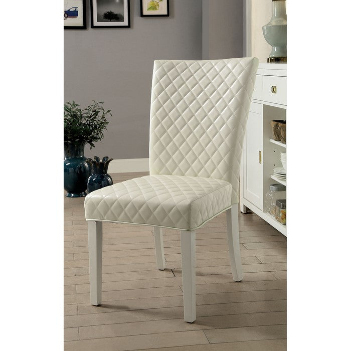 Leatherette Upholstered Side Chair With Tapered Legs, White, Pack Of Two