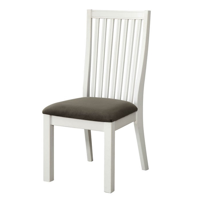 Wooden Side Chair With Gray Fabric Padded Seat, White, Pack Of Two