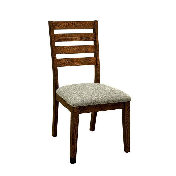 Wooden Side Chair With Gray Fabric Padded Seat, Brown, Pack Of Two