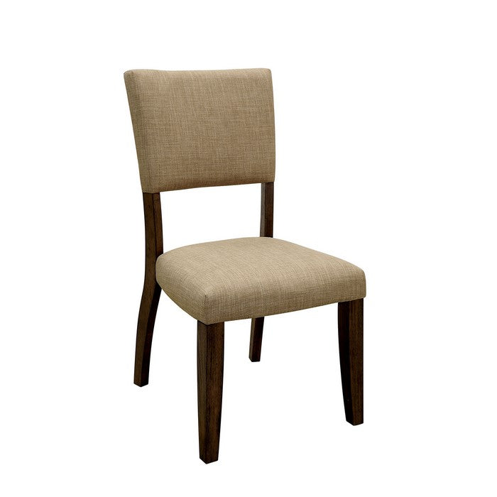 Wooden Side Chair In Beige Fabric Upholstery, Brown, Pack Of Two