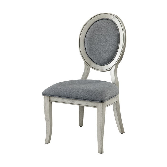 Fabric Upholstery Side Chair, White And Gray, Pack Of Two
