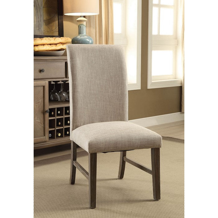 Wooden Side Chair With Cream Fabric Upholstery, Brown, Pack Of Two
