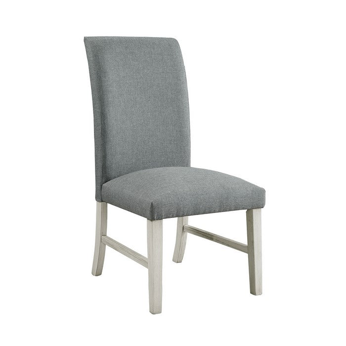 Wooden Side Chair With Gray Fabric Upholstery, Pack Of Two