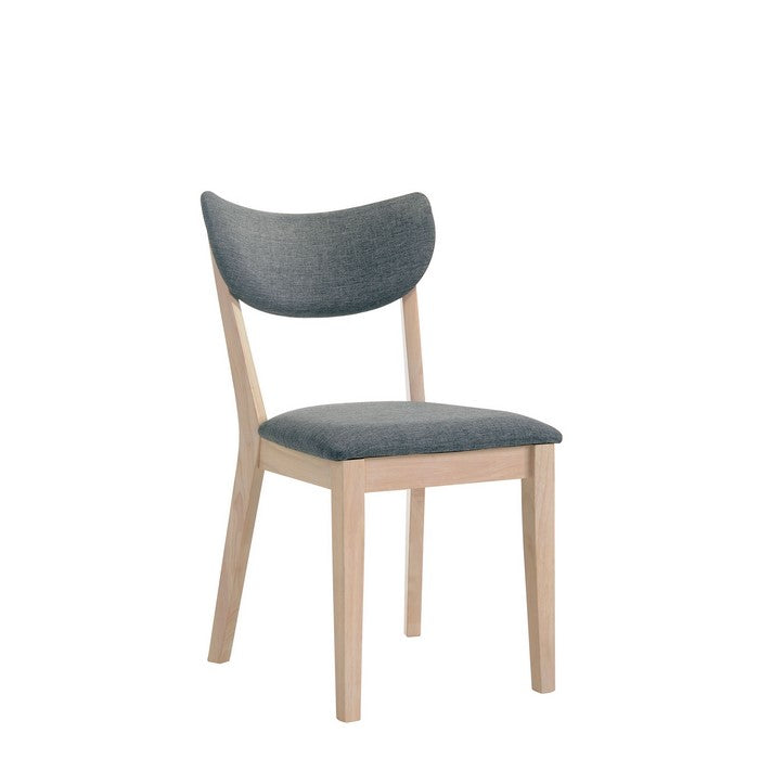Wooden Fabric Upholstered Side Chair, Gray And Natural Brown, Pack Of Two