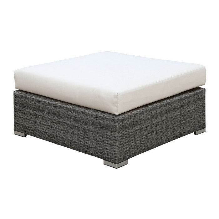 Aluminium Frame Faux Polyester Upholstered Square Ottoman, Large, White and Gray