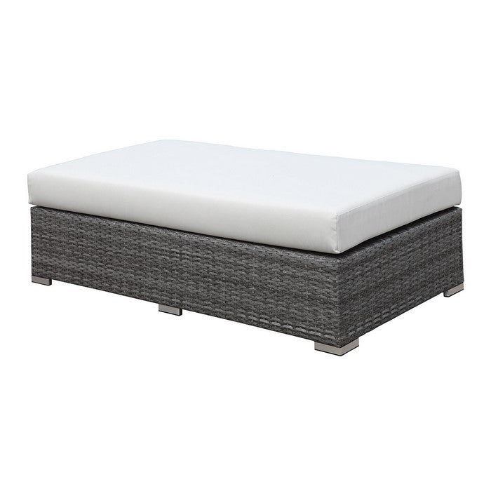 Faux Polyester and Aluminium Bench with Cushioned Seat, White and Gray