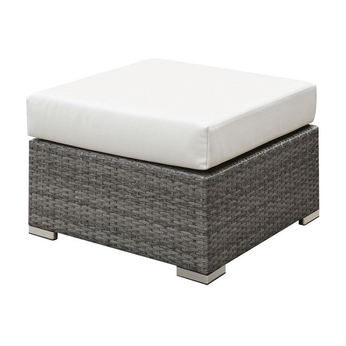 Aluminium Frame Faux Polyester Square Ottoman, Small, White and Gray