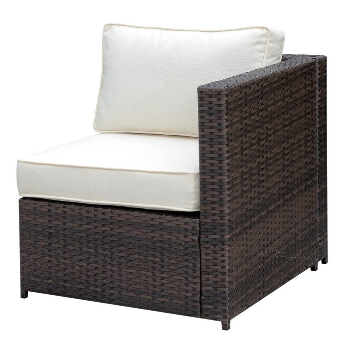 Faux Rattan Left Arm Chair with Seat & Back Cushions, Brown And Ivory