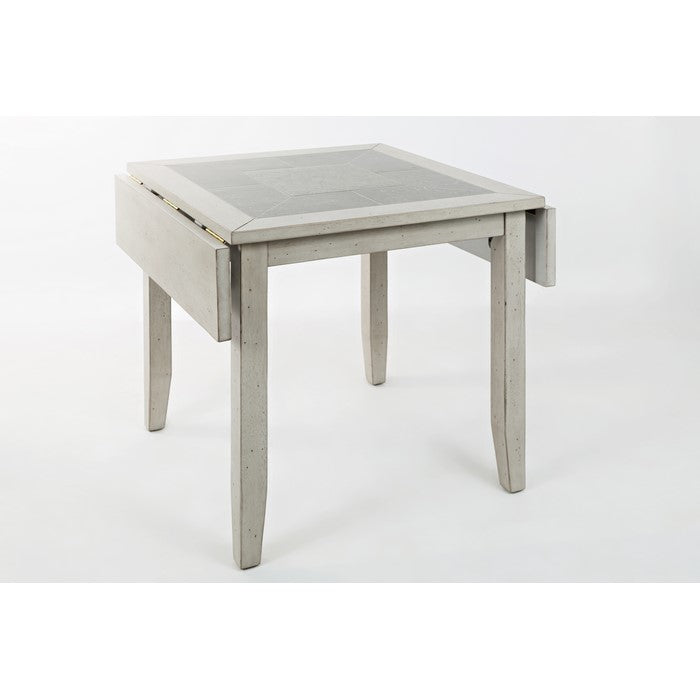 Wooden Drop Leaf Table With Ceramic Tiles Inserted Top, Distressed Gray