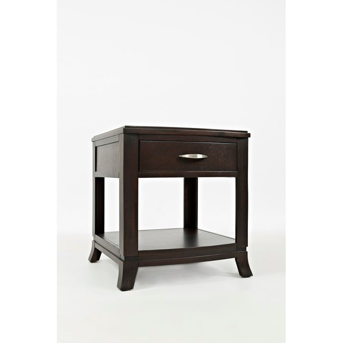 Transitional Style Wooden End Table With Drawer & Shelf, Birch Brown