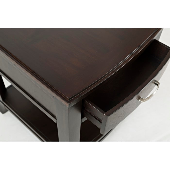 Transitional Style Wooden End Table With Drawer & Shelf, Birch Brown