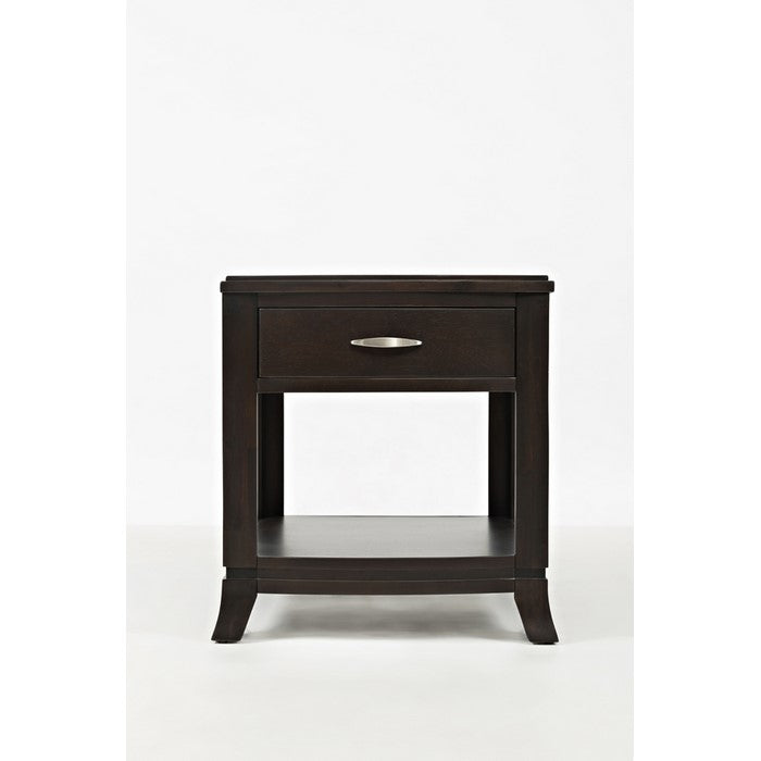 Transitional Style Wooden End Table With Drawer & Shelf, Birch Brown