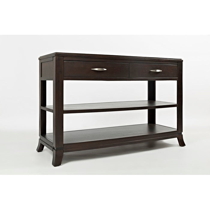 Transitional Style Wooden Sofa Table With 2 Drawers & 2 Shelves, Birch Brown