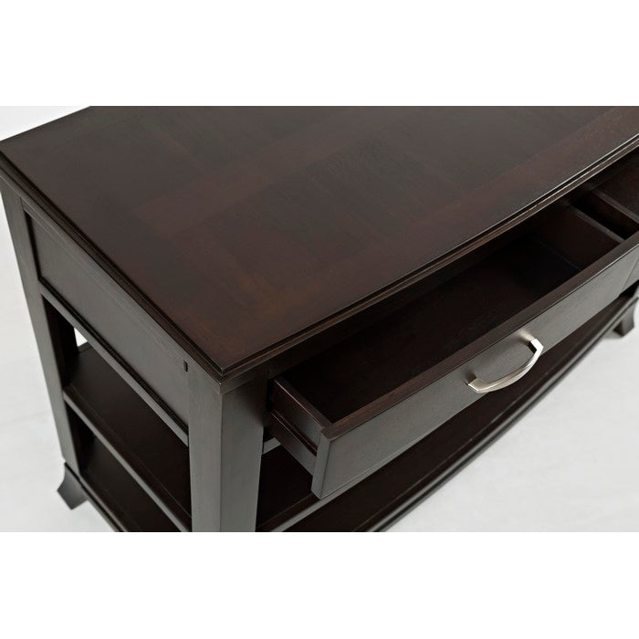 Transitional Style Wooden Sofa Table With 2 Drawers & 2 Shelves, Birch Brown