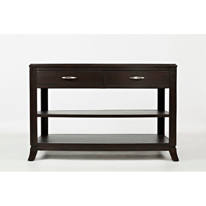 Transitional Style Wooden Sofa Table With 2 Drawers & 2 Shelves, Birch Brown
