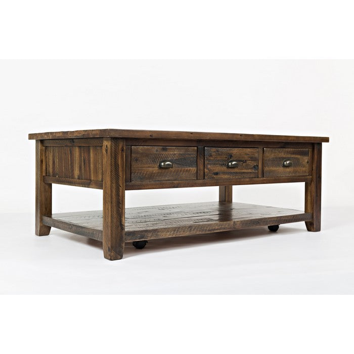 3 Drawer Cocktail Table With Open Shelf Beneath, Dakota Oak