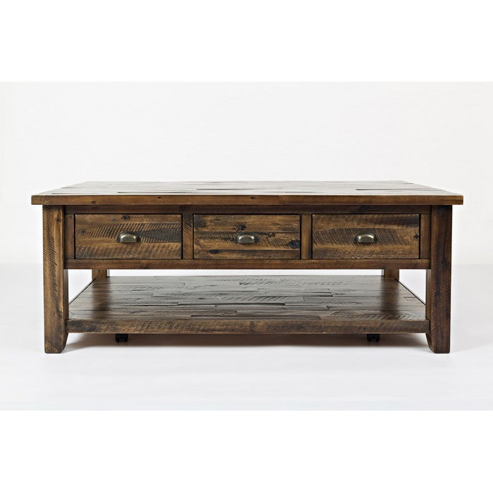 3 Drawer Cocktail Table With Open Shelf Beneath, Dakota Oak