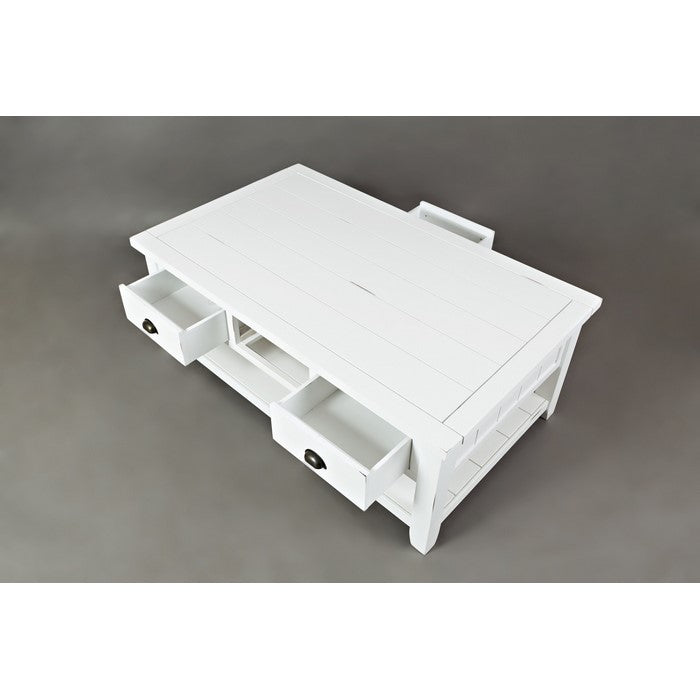 3 Drawer Cocktail Table With Open Shelf Beneath, Weathered White