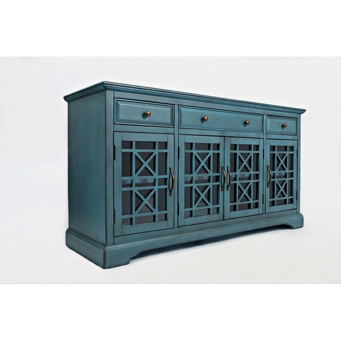 Craftman Series 60 Inch Wooden Media Unit with 3 Drawers, Antique Blue