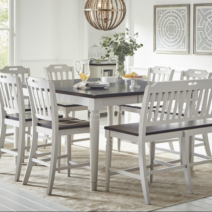 Square Counter Height Table In Dual Color Finish, Dark Brown And Soft Gray