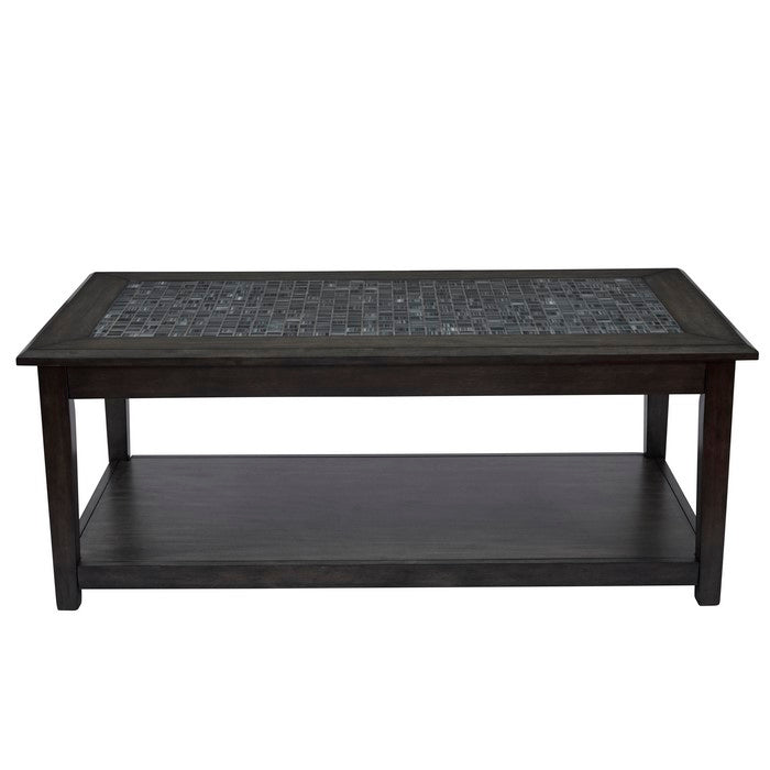 Cocktail Table With Marble Tile Inlay And Lower Shelf, Dark Gray