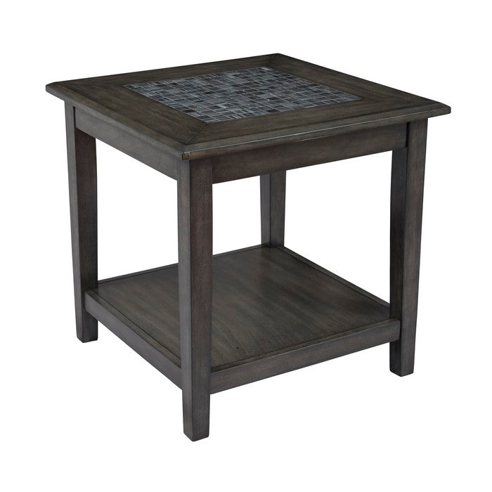 End Table With Stone Marble Top, Dark Gray