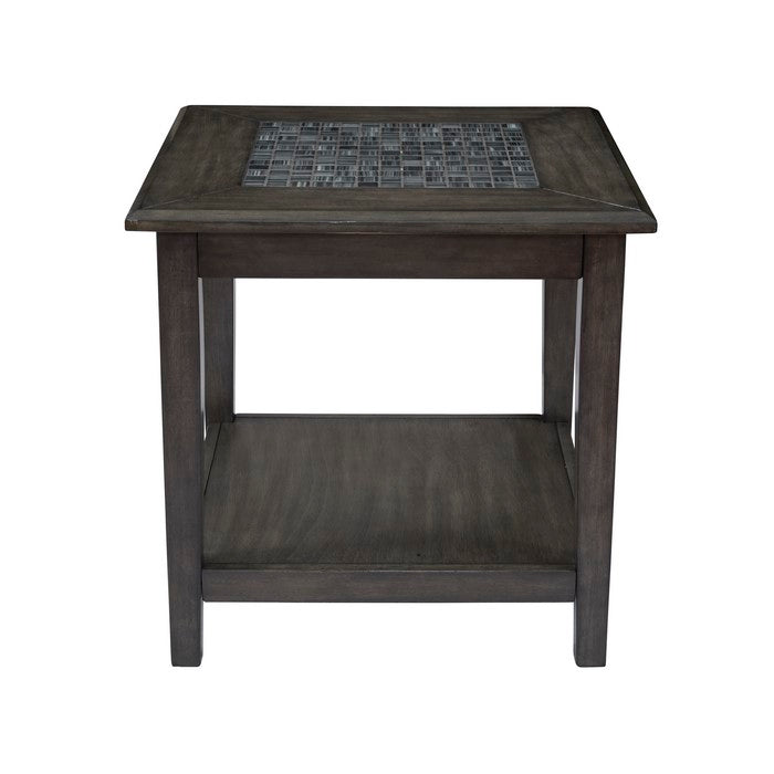 End Table With Stone Marble Top, Dark Gray