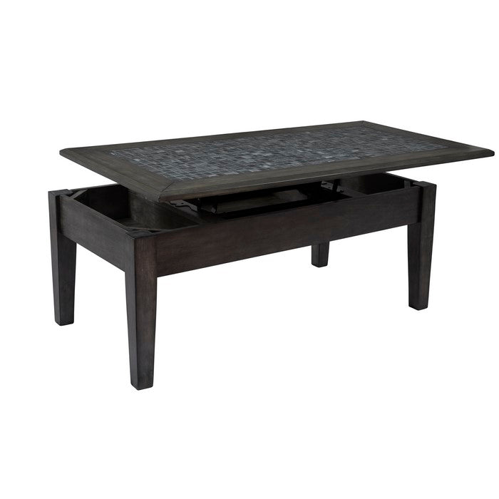 Stone Marble Cocktail Table With Lift Top, Dark Gray