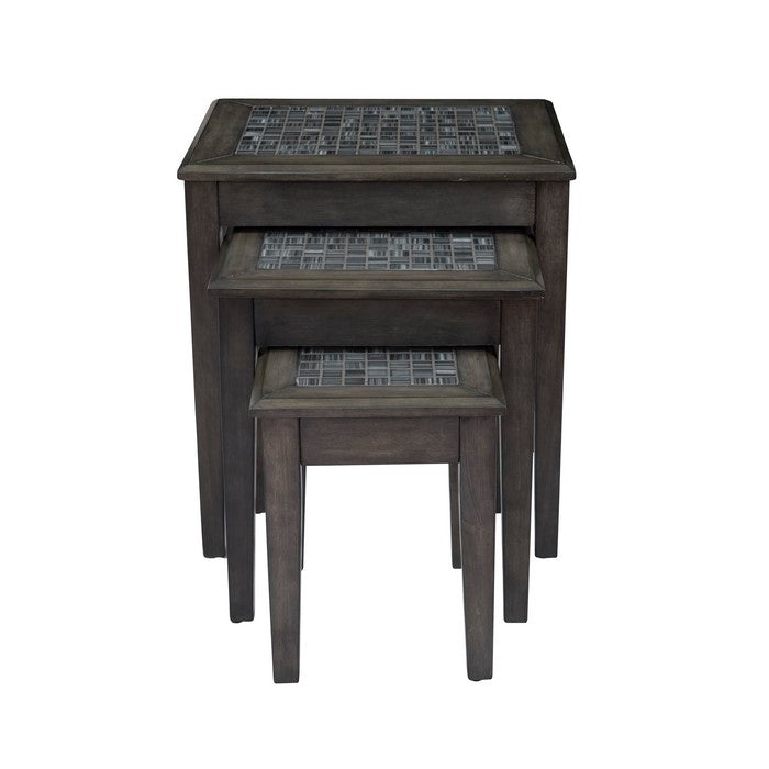 Nesting Table With Stone Marble Top In Dark Gray Finish, Set of 3