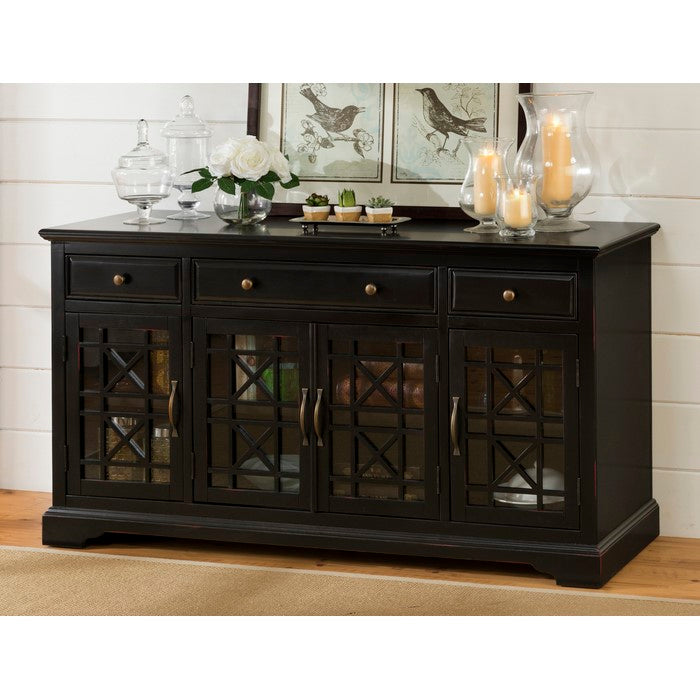 Craftman Series 60 Inch Wooden Media Unit with 3 Drawers, Antique Black