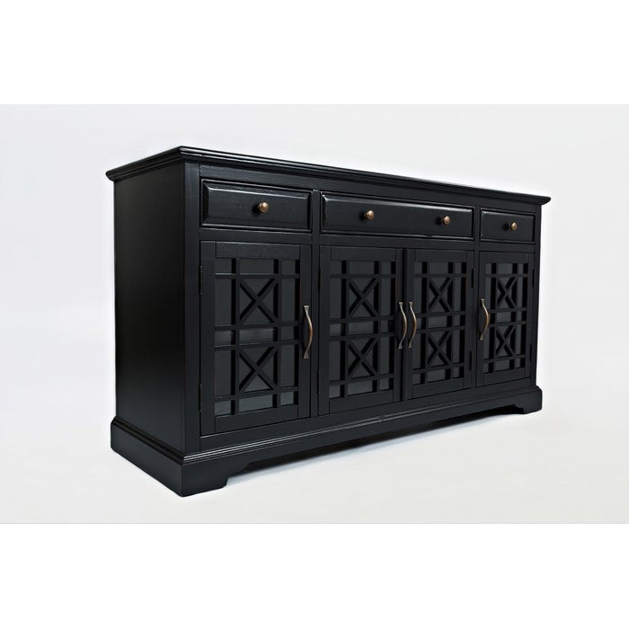 Craftman Series 60 Inch Wooden Media Unit with 3 Drawers, Antique Black