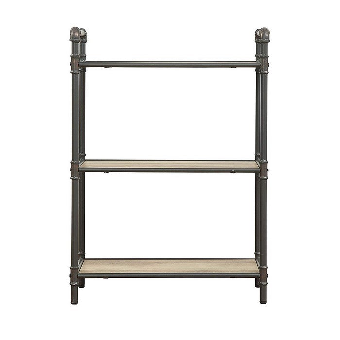 Four-Tier Metal Bookshelf With Wooden Shelves, Oak Brown & Gray