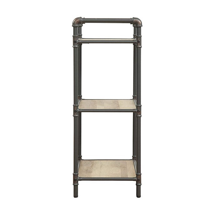 Four-Tier Metal Bookshelf With Wooden Shelves, Oak Brown & Gray