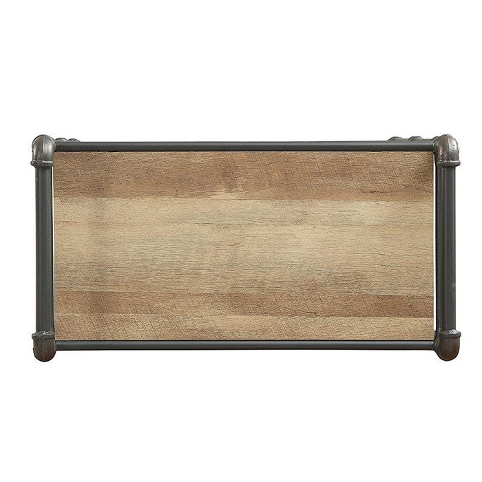 Four-Tier Metal Bookshelf With Wooden Shelves, Oak Brown & Gray