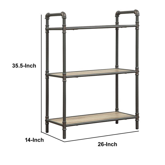 Four-Tier Metal Bookshelf With Wooden Shelves, Oak Brown & Gray