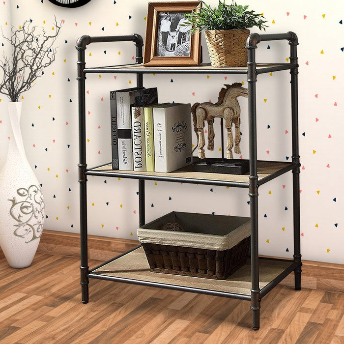 Four-Tier Metal Bookshelf With Wooden Shelves, Oak Brown & Gray