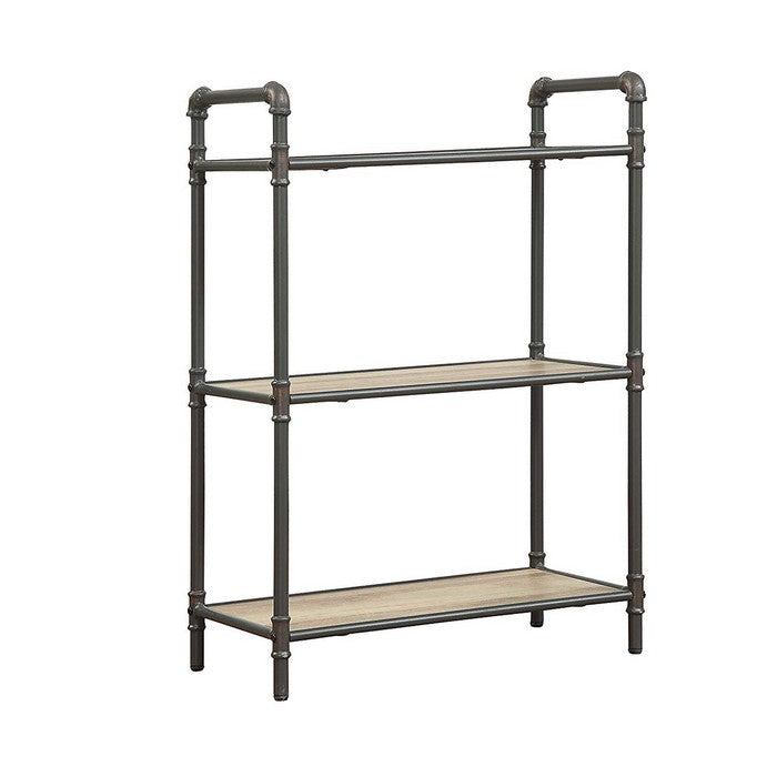 Four-Tier Metal Bookshelf With Wooden Shelves, Oak Brown & Gray