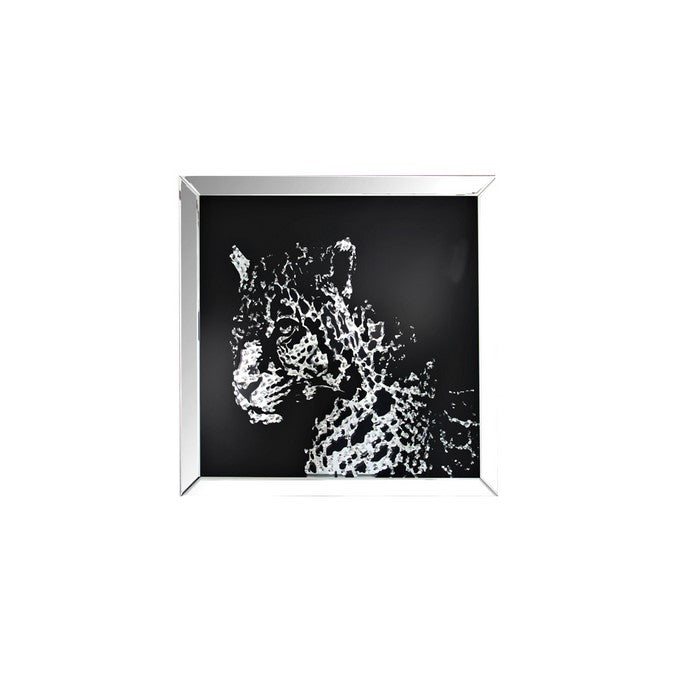 32'' Leopard Design Wall Decor with Faux Crystal Inlay, Silver