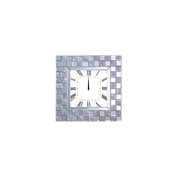 Mirrored Wall Clock with Checkered Pattern, Silver