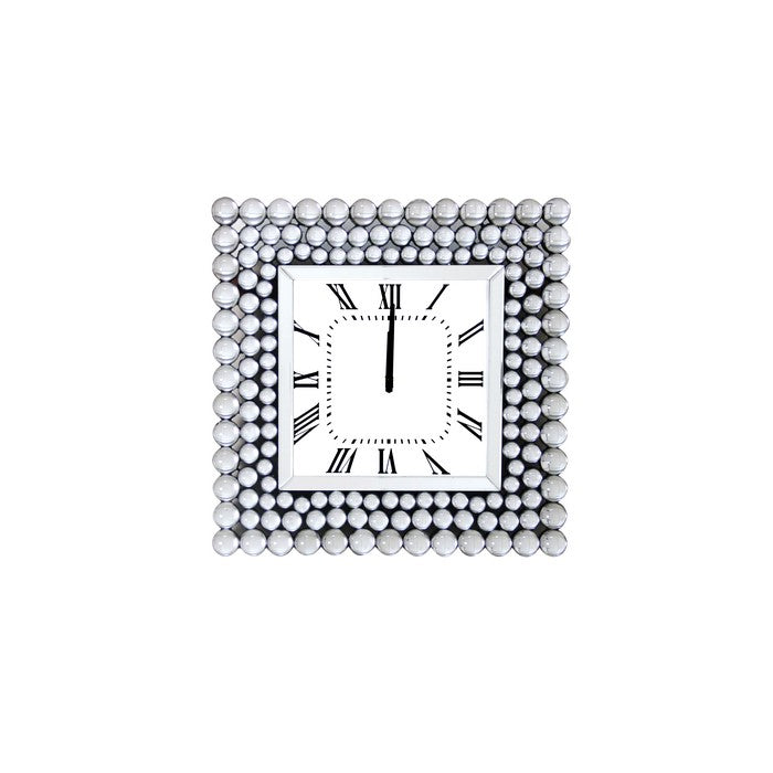20 Inch Mirrored Wall Clock with Jeweled Accents, Silver
