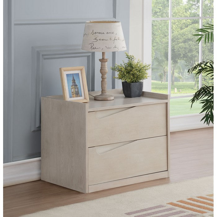 Contemporary Style Wooden Nightstand with Two Drawers, Washed White